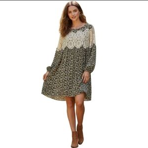 Judith March NWOT Vintage Designer Navy Floral Long Sleeve Crochet Dress Size L